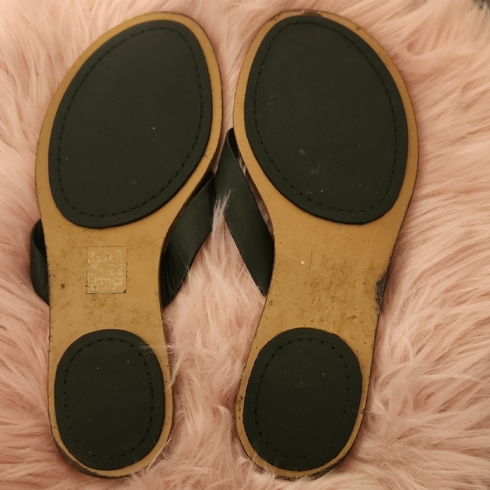 Tory Burch Black and Tan Sandals with Metallic Embellishments - Picture 2 of 3